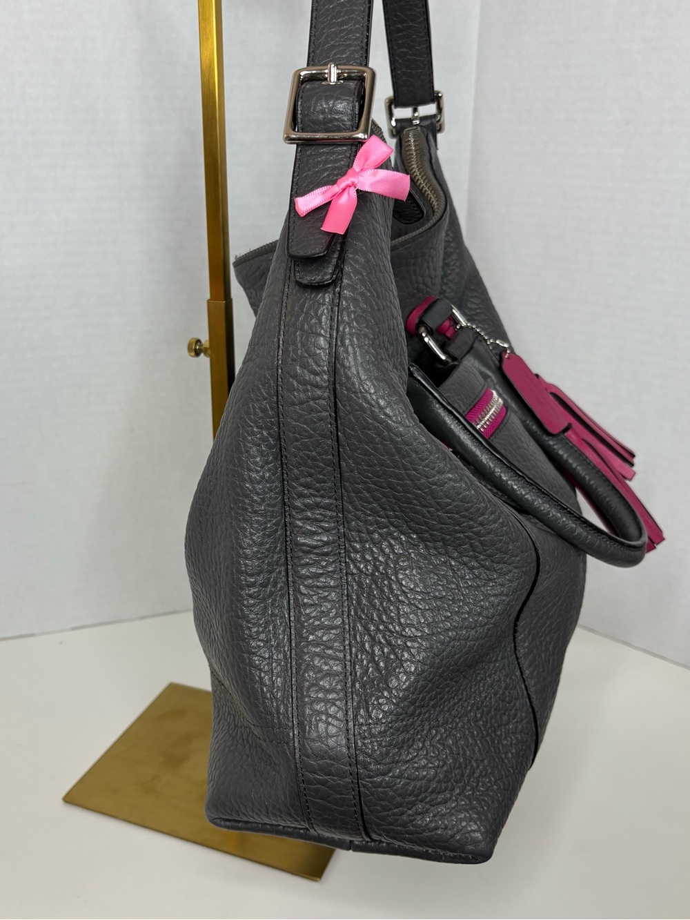Coach Legacy Rory Textured Pebbled Leather Bobo in the Graphite/Berry colorway - Picture 6 of 17